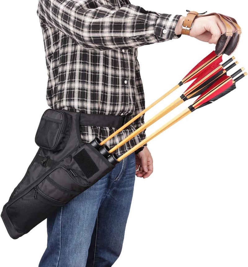 KRATARC 3-Tubes Hip Quiver Waist Hanged Arrow Archery Carry Bag with Pockets Adjustable Belt - Image 2